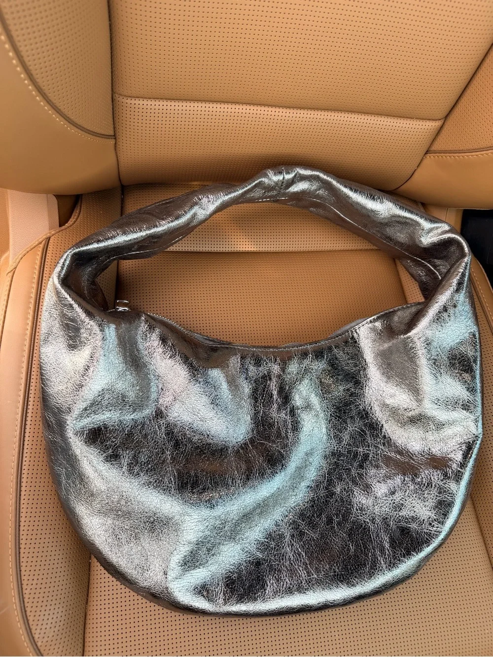 TEFIA Metallic Silver Shoulder Hobo Bag